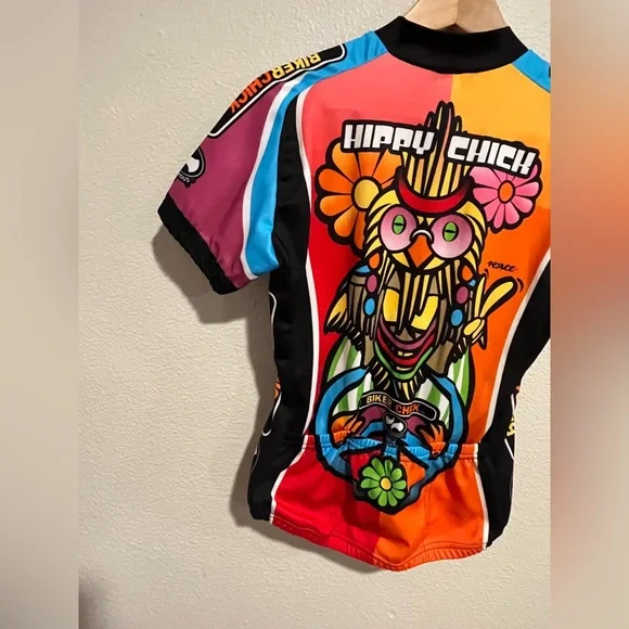 World Jerseys Biker Hippy Chick Zip Up Short Sleeve Active Top Groovy Size M - Picture 14 of 16
